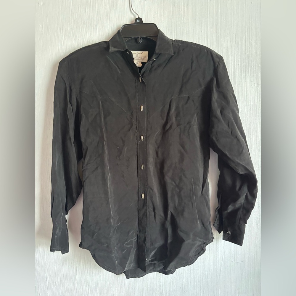 LONGHORN BY NIVER WESTERN WEAR BLACK BUTTON UP SHIRT, women’s x-small